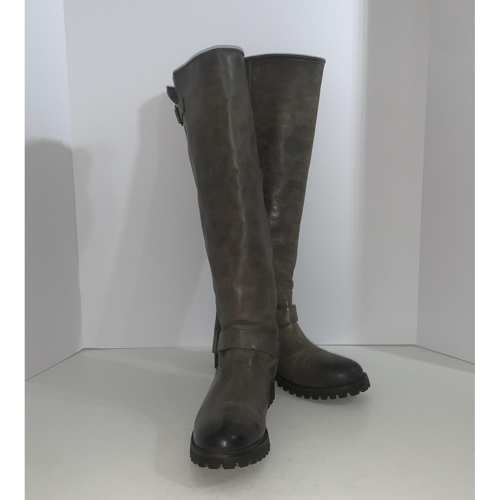 Freebird by Steven Tall Boots Womens 9 Bettle Gray Distressed Leather Harness